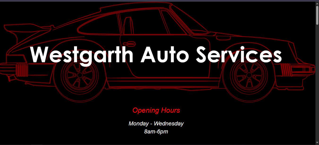Hero Page of Westgarth Auto Services Website. 2024