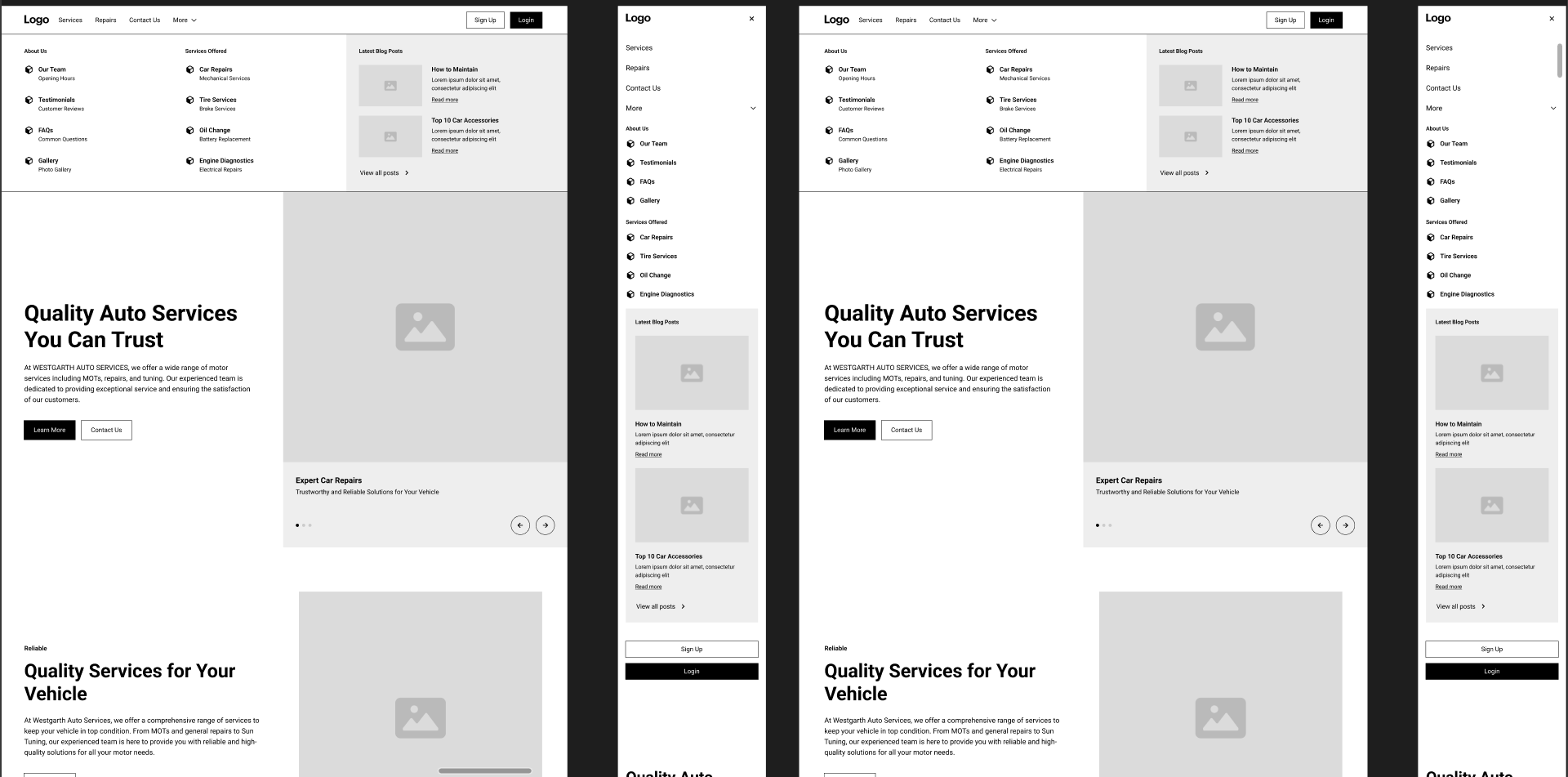 Website wireframes